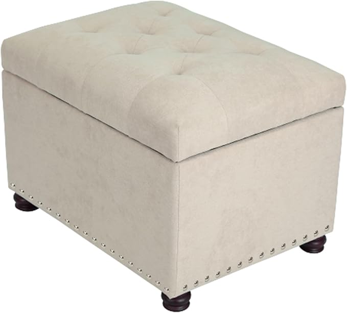 Joveco Storage Ottoman, 24" Fabric Rectangle Tufted Bench Foot Rest Stool for Living Room Bedroom, Beige