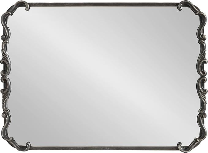 Kate and Laurel Traditional Rounded Rectangle Ornate Mirror; 20 x 27; Black; Ornamental Round Rectangular Classic Framed Wall Mirror for Bathroom Vanity or Fireplace Mantel