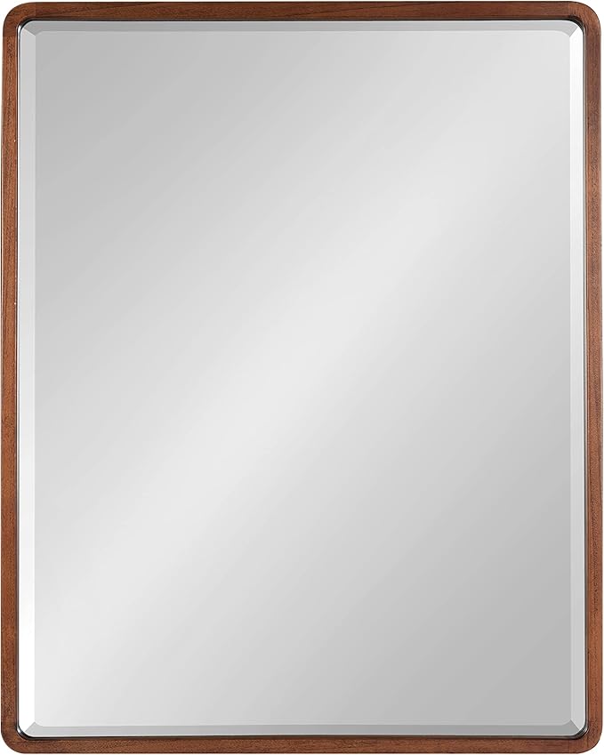 Kate and Laurel McLean Modern Wood Framed Rounded Rectangle Wall Mirror; 24 x 30; Walnut Brown; Decorative Round Rectangular Mirror for Contemporary Wall Decor