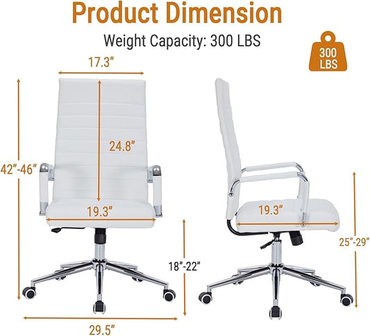 Sidanli Ergonomic Desk Chairs, Executive Swivel Faux Leather High Back Chair with Comfortable Lumbar Support and Smooth Rolling Wheels for Office, White