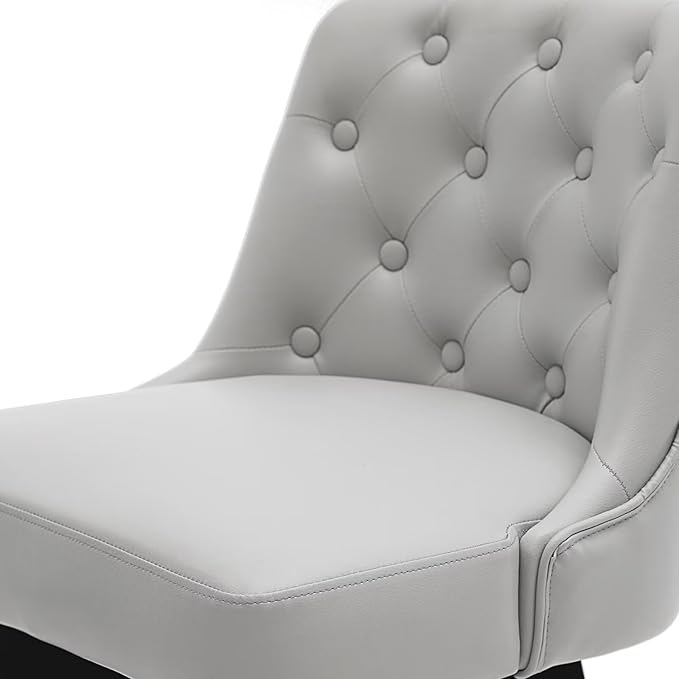 MINCETA Bar Stools Set of 4, PU Leather Barstools, 26 Inch Upholstered Counter Stools with Low Tufted Back and Footrest, Swivel Counter Height Barstools for Kitchen Island Home Bar Light Gray
