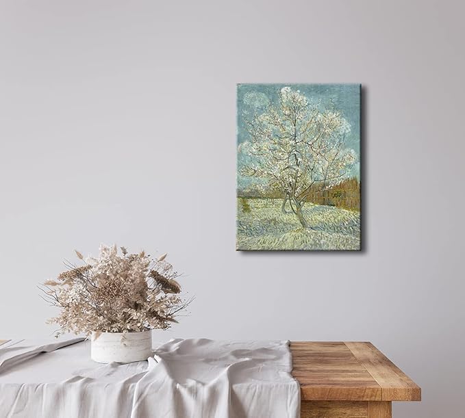 Wieco Art The Pink Peach Tree Canvas Prints Wall Art by Van Gogh Classic Famous Oil Paintings Reproduction Modern Gallery Wrapped Landscapes Giclee Picture Artwork