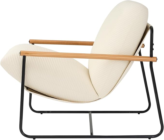 VEVOR Accent Chair, Metal Framed Chair with Wooden Armrests, Modern Cozy Upholstered Armchair, with Soft Foam Cushioning, Detachable Cushion, for Living Room, Bedroom, Reading Room, Office, Beige
