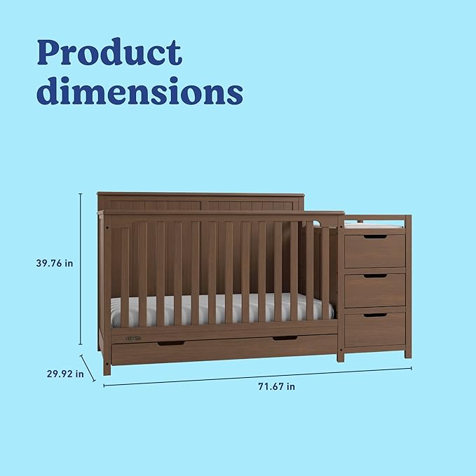 Graco Hadley 5-in-1 Convertible Crib & Changer (Hazelnut) – GREENGUARD Gold Certified, Fits Standard Crib Mattress, Converts to Toddler Bed and Full Bed, 4 Adjustable Mattress Heights