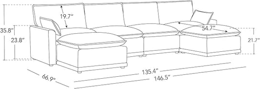 CHITA 147" Oversized Cloud Couch, Modern Modular Sectional Sofa Set for Living Room, 6 Seater U Shaped Sectional Couch, Cream