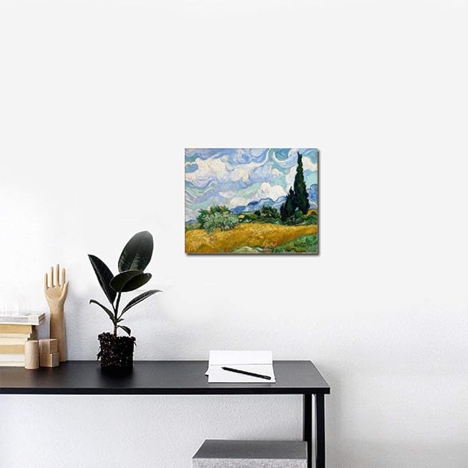 Wieco Art Wheat Field with Cypresses by Van Gogh Famous Oil Paintings Reproduction Modern Landscape Canvas Prints Artwork Pictures on Canvas Wall Art for Home Office Decorations