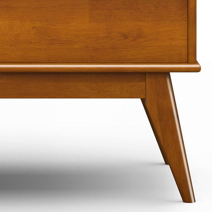 SIMPLIHOME Draper Lift Top Coffee Table - 48 inch Wide Solid Hardwood Mid-Century Modern Cocktail Table in Teak Brown, Functional Living Room Table with Storage Compartment, Open Shelf and Angled Legs