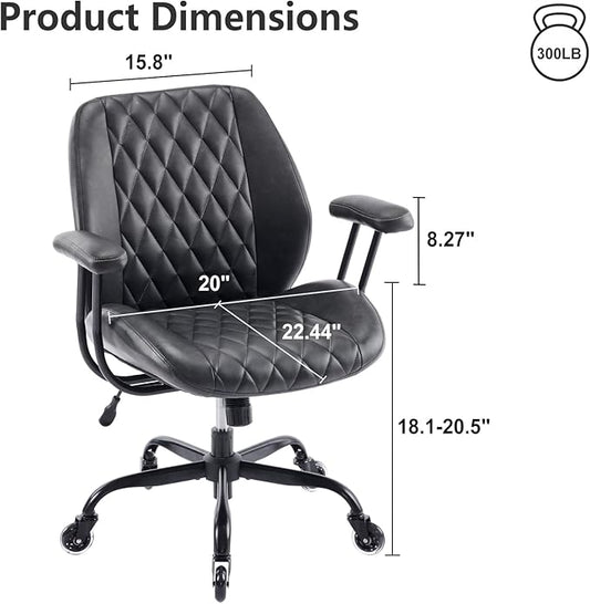 YFO Home Office Desk Chair Office Rubber Casters Ergonomic Computer Chair with Lumbar Support Adjustable Height Rolling Swivel Executive Task Armrests Chair, Black PU