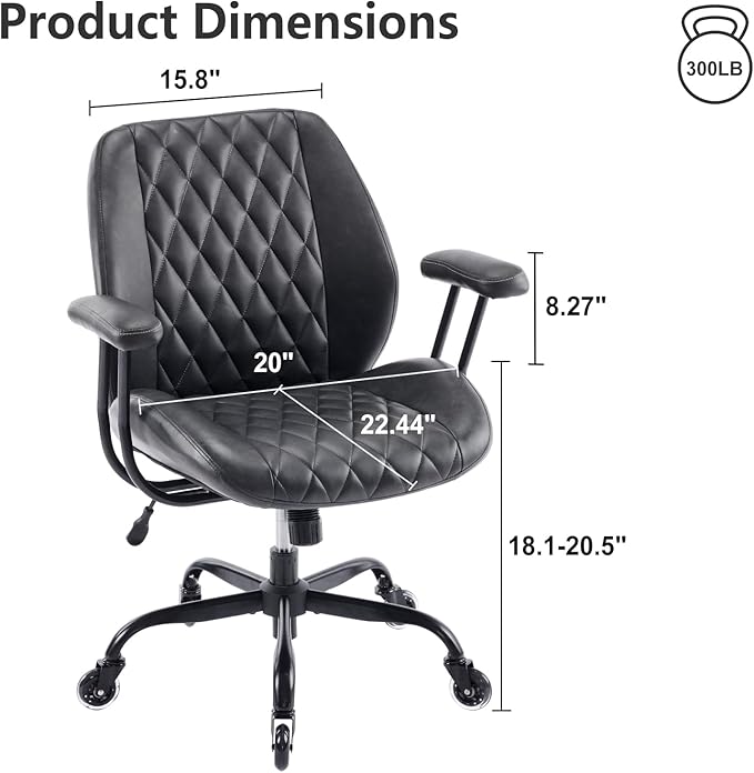 YFO Home Office Desk Chair Office Rubber Casters Ergonomic Computer Chair with Lumbar Support Adjustable Height Rolling Swivel Executive Task Armrests Chair๏ผ Black PU