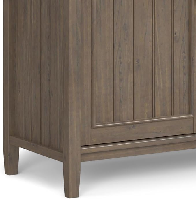 SIMPLIHOME Lev SOLID WOOD 60 inch Wide Contemporary Wide Storage Cabinet in Smoky Brown for the Living Room, Entryway and Family Room