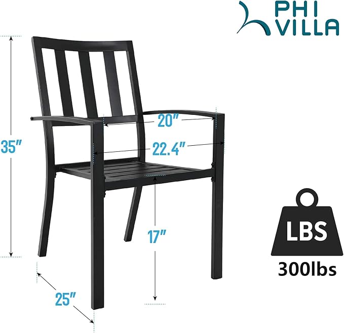 PHI VILLA 6 Pieces Patio Metal Dining Chairs, Outdoor Wroght Iron Seating Dining Chairs, Stackable Bistro Chair for Garden, Backyard, Lawn, Supports 300 lbs