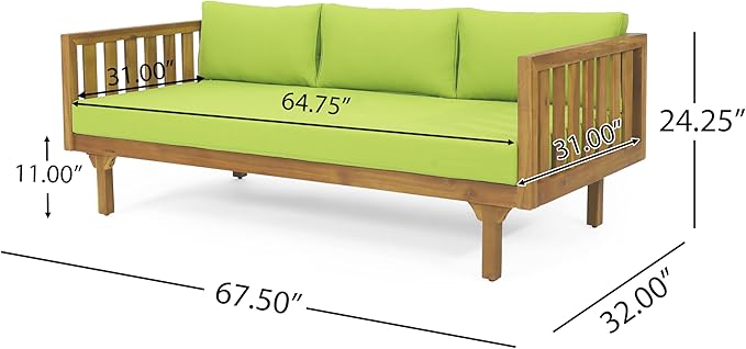 Christopher Knight Home Claremont Outdoor 3 Seater Daybed with Cushions - Acacia Wood - Teak/Green