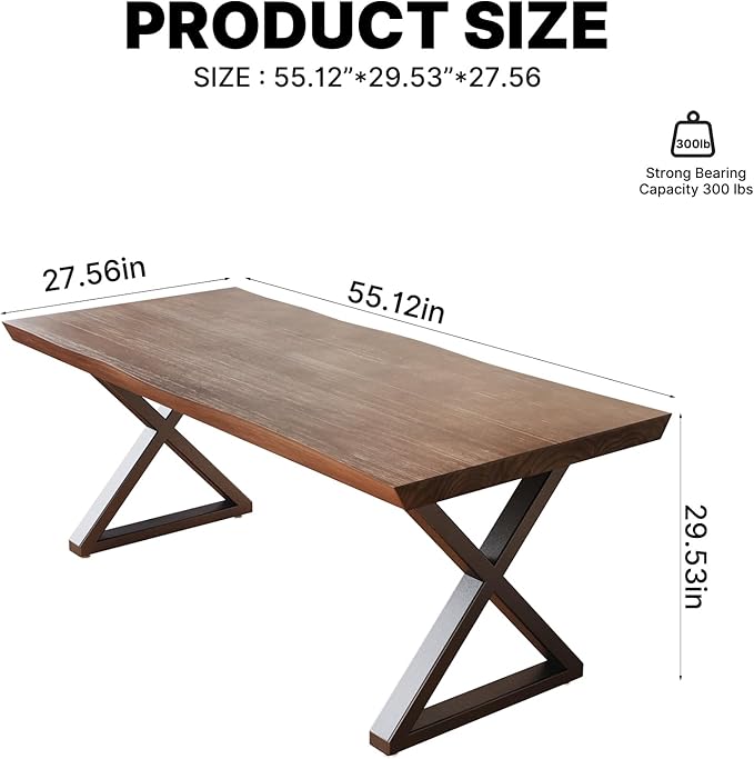Solid Wood Rustic Style 55.1-inch Computer Desk - Large Office Desk for Home Office, Modern and Simple Design, Ideal for Dining,Study, Writing