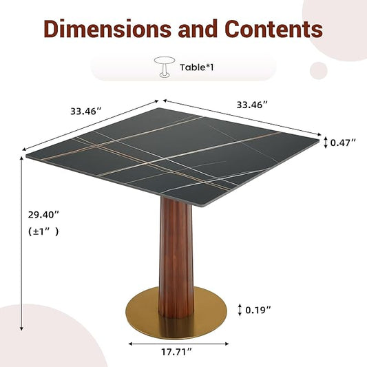 Sintered Stone Square Office Table - Meeting Desk for Small Offices (Dark Brown Leg and Black Top, 1 Table Only)