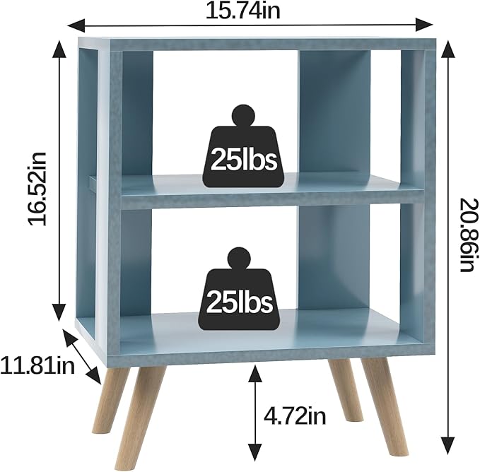 Night Stand, Blue Kids Nightstand, Modern End Table with Open Storage, 2-Tier Nursery Bedside Table for Small Space, Living Room, Bedroom