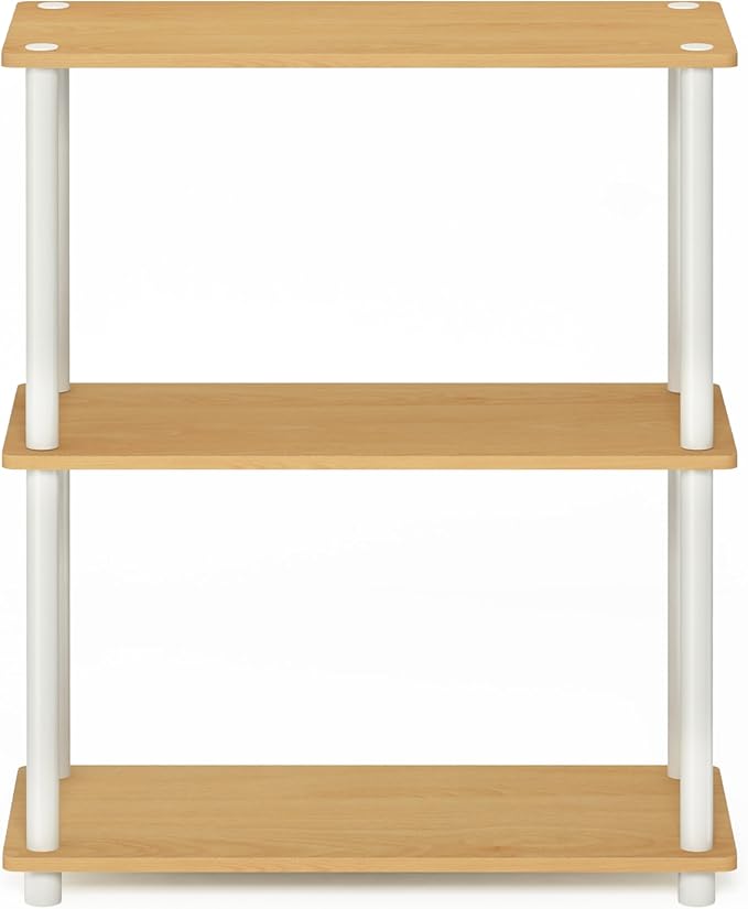Furinno TURN-N-TUBE Storage Shelves, 3-Tier Book Shelf, Corner Shelf, Toolless Open Shelves, for Organization and Storage, Living Room, Garage, Home Office, Beech