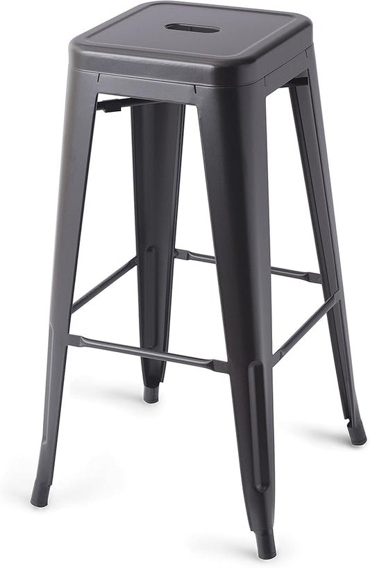 Amazon Basics Metal Bar Stools - 30-Inch, Set of 4, Black