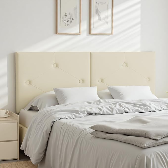 King Size Headboard Only, Faux Leather Headboard with Solid Wood & Sturdy Metal Legs, Adjustable Height Bed Headboards King Tufted Upholstered in Modern Button Design, Beige