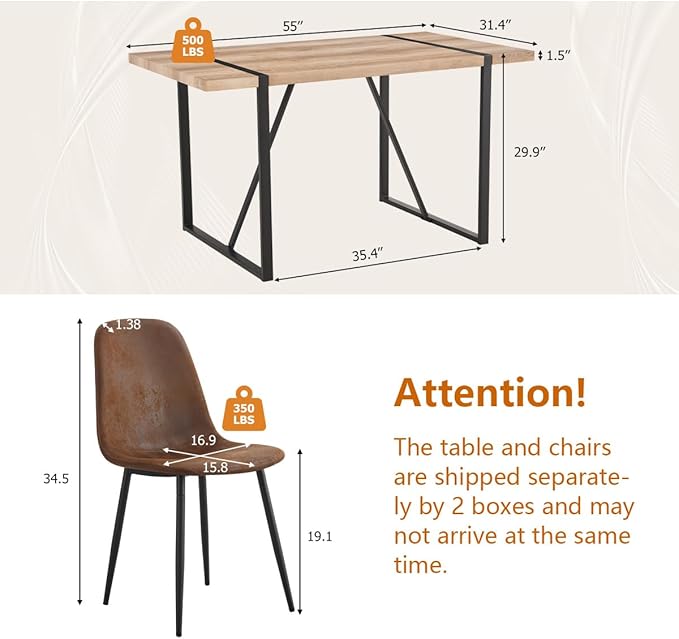 4 Chair Dining Table Set,Dinner Table Set for 4,55'' Kitchen Table and Suede Nap Fabic Chairs Set of 4, 5 Piece Dining Table Set for Kitchen Dining Room