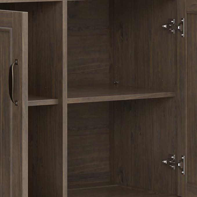 SIMPLIHOME Lev SOLID WOOD 60 inch Wide Contemporary Wide Storage Cabinet in Smoky Brown for the Living Room, Entryway and Family Room