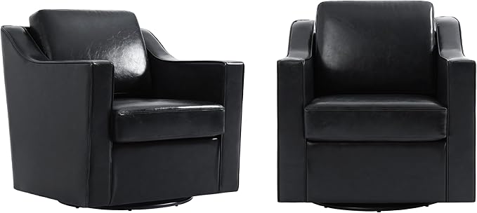 Pia Ricco 360° Swivel Accent Chair, Oversized Modern Faux Leather Armchair with Removable Cover for Living Room and Reception,Black
