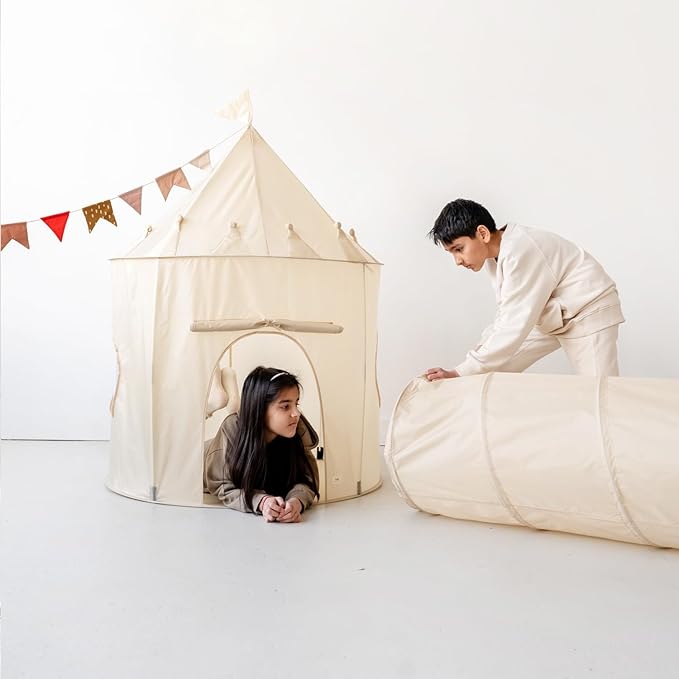 3 Sprouts Kids Play Tent - Sustainable Recycled Fabric β Fun Spacious Childs Playhouse for Indoor Games for Boys & Girls - Durable Fort Pop Up House for Toddlers & Children Age 3-10 - Beige