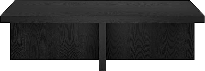 Henn&Hart 54" Wide Rectangular Coffee Table in Natural Black, for Home, Living Room, Bedroom, Entertainment Room, Office