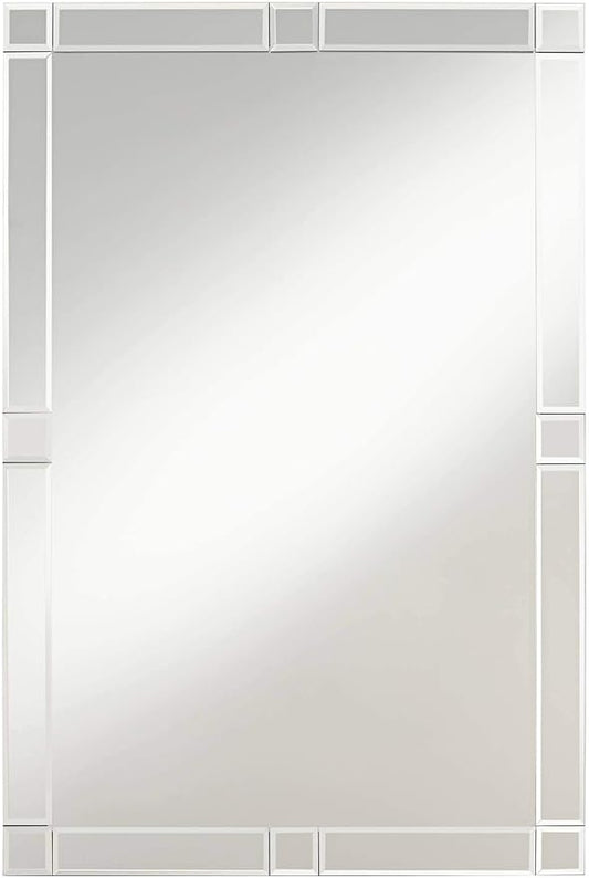 Possini Euro Design Cecili Rectangular Vanity Decorative Wall Mirror Modern Beveled Glass Clear Mirrored Tile Edges Frame 23 1/2" Wide for Bathroom Bedroom Living Room Office Entryway House Hallway