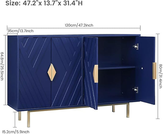 Sideboard Buffet Cabinets with Storage, 47.2" Modern Storage Cabinets with Relief Doors, Accent Cabinets with Adjustable Shelves, Wood Console Cabinet for Dining Living Room, Entryway, Blue