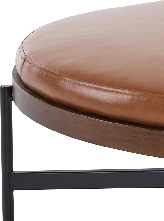 Christopher Knight Home Neapo Round Ottoman, Cocktail Ottoman, Upholstery Coffee Table, X Shape Legs, Comfortable Footstool, Durable Metal Frame, Spacious Seating for Living Room Entryway, Brown+Black