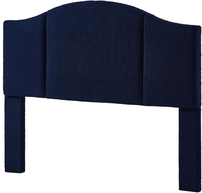 24KF Middle Century Upholstered Foldable Headboard, Modern Boucle Teddy Fabric Queen/Full Headboard 6033-Q-Navy