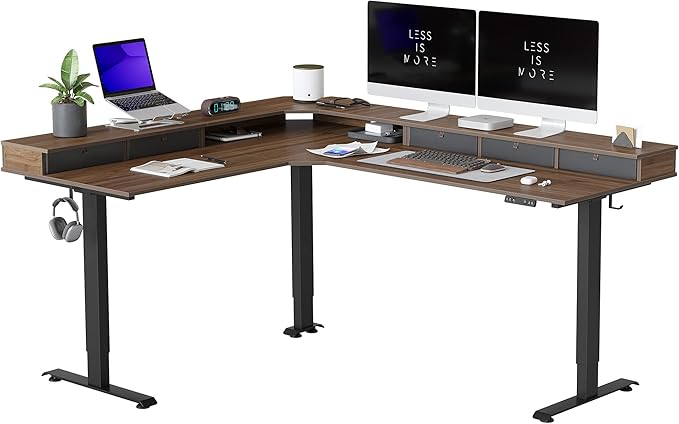 FEZIBO 75", 265lbs Load Capacity, L Shaped Standing Desk with Drawers, Reversible Electric Standing Gaming Desk Adjustable Height, Corner Stand up Desk with Splice Board, Black Frame/Black Walnut Top