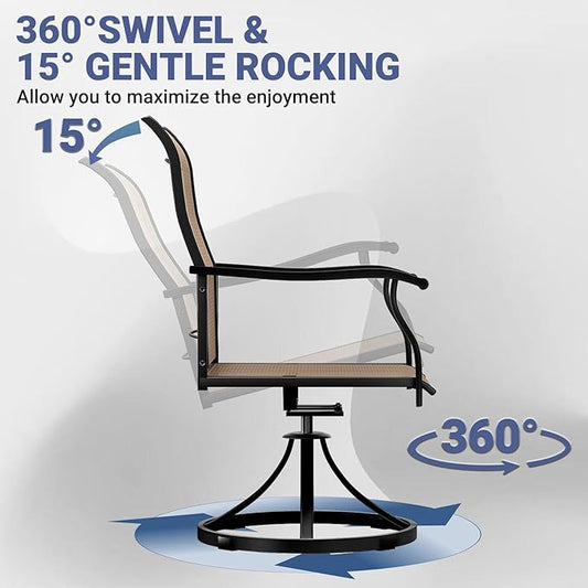 LEVELEVE 7 Piece Outdoor Patio Dining Set with 6 Swivel Dining Chairs & 1 Large Round Dining Table,Bistro Furniture Set for Lawn, Garden, Deck, Backyard and Porch