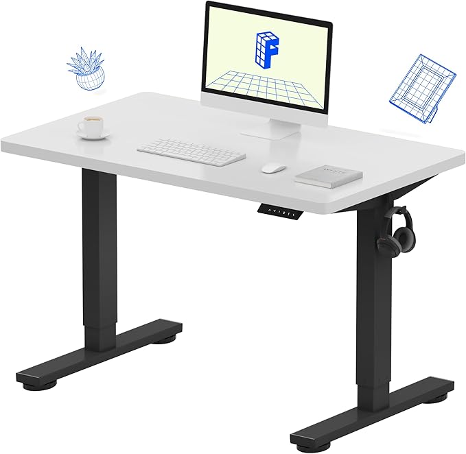 FLEXISPOT EN1 Whole-Piece Standing Desk, 40" x 24" Electric Height Adjustable Heavy Duty Steel Stand Up Desk (Black Frame + White Top, 2 Packages)