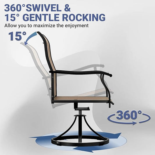 LEVELEVE 5 Piece Outdoor Patio Dining Set with 4 Swivel Dining Chairs & 1 Large Round Dining Table,Bistro Furniture Set for Lawn, Garden, Deck, Backyard and Porch