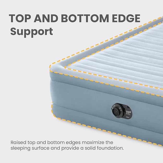Intex 64449ED Dura-Beam Deluxe Plush Air Mattress with Headboard: Fiber-Tech - Queen Size - Built-in Electric Pump - 18in Bed Height - 600lb Weight Capacity