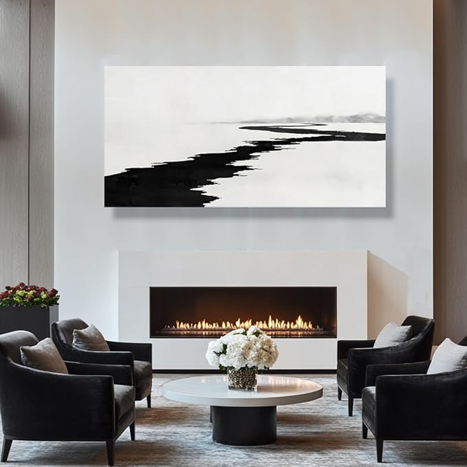 SDYA Black and White Pictures for Wall Decor Minimalist Canvas Painting 48x24 Hanging Decor for Bedroom Large Wall Art for Office