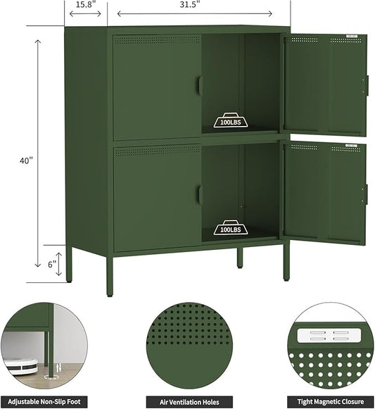 Metal Locker Storage Cabinet with 4 Doors and 3 Shelves,39.96" Tall Steel Office Storage Cabinet for Office,Home,Garage,Gym,School