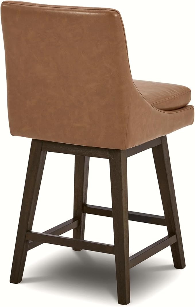 CHITA Counter Height Swivel Bar Stools Set of 4, FSC Certified Upholstered Faux Leather Barstool Chairs with Back, 26.8" H Seat Height, PU Leather in Retro Brown