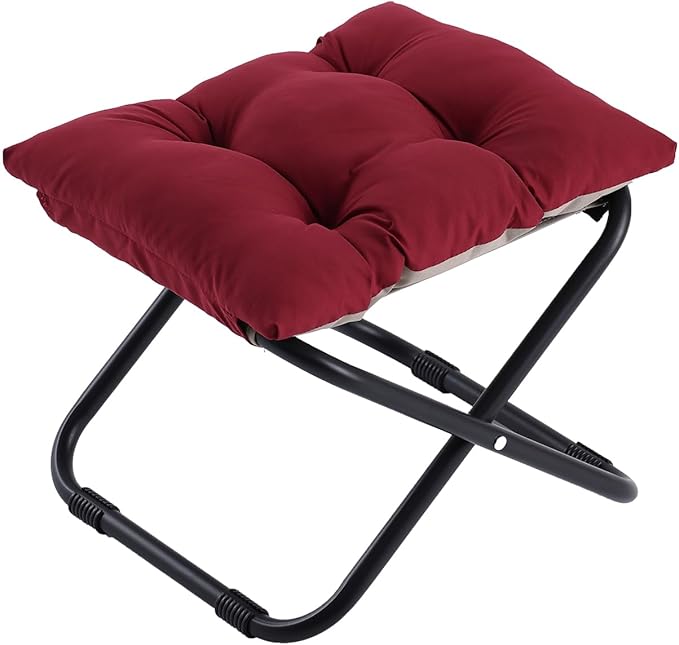 LITA Folding Footrest Stool, Portable Ottoman Foot Rest, Upholstered Small Foldable Ottoman Stool with Detachable Thick Cotton Cushion Padded Sofa Stool for Living Room, Bedroom, Burgundy