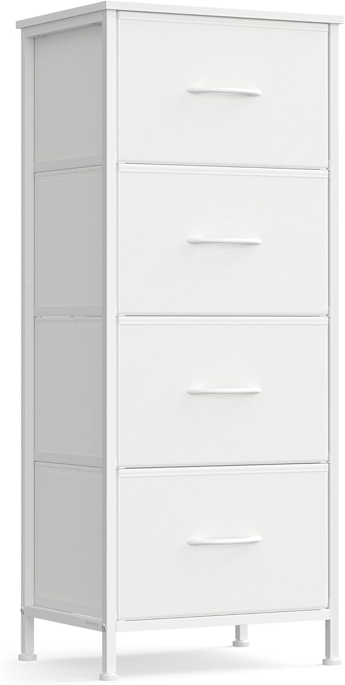 SONGMICS Dresser for Bedroom, Chest of Drawers, Steel, MDF, 4 Non-Woven Fabric Drawers, Storage Organizer Unit, Closet, Entryway, Cloud White and Snow White ULGS314W01S