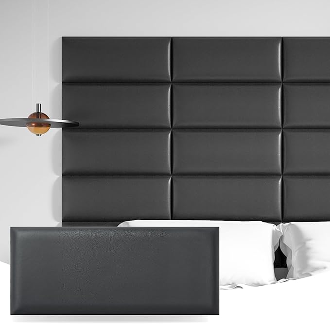 Art3d Peel and Stick Headboard for Twin in Black, Pack of 6 Panels Sized 9.84" x 23.62", Soundproof Wall Panels 3D, Upholstered Wall Panel