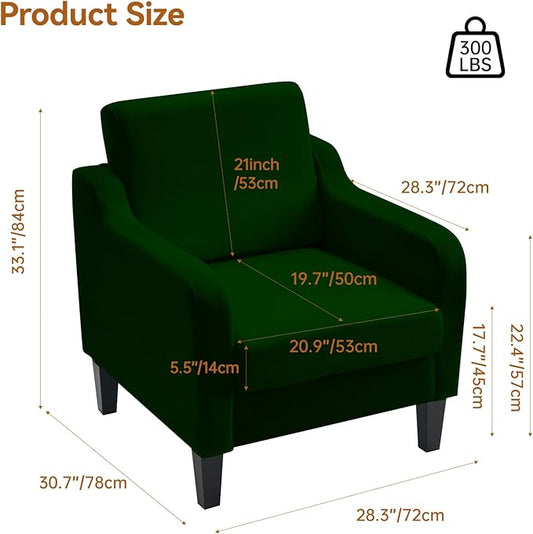Accent Chair for Living Room, Modern Velvet Living Room Chairs with Wide Backrest, Upholstered Comfy Chair with Cushion, Oversized Sofa Chair with Wood Legs, Single Armchair, Green