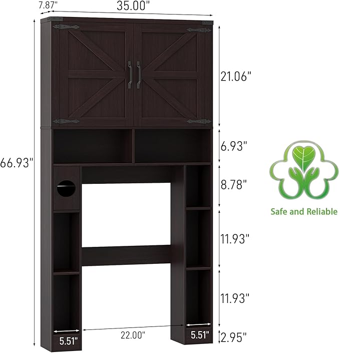 Vabches Over The Toilet Storage Cabinet, Farmhouse Storage Cabinet Over Toilet with 2 Barn Doors ,Toilet Paper Holder Stand,Home Space-Saving Toilet Rack, for Laundry, Restroom, Bathroom(Walnut)