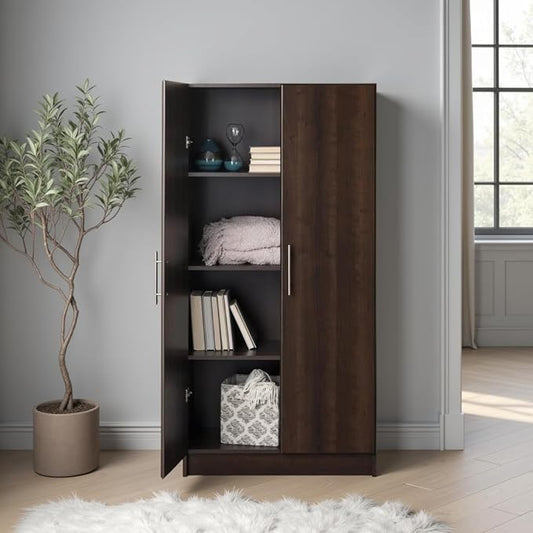 Prepac Elite Tall Garage Storage Cabinet & Pantry Storage Cupboard, 2-Door Freestanding Bathroom or Pantry Cabinet with Adjustable Shelves, 16" D x 32" W x 65" H, Espresso