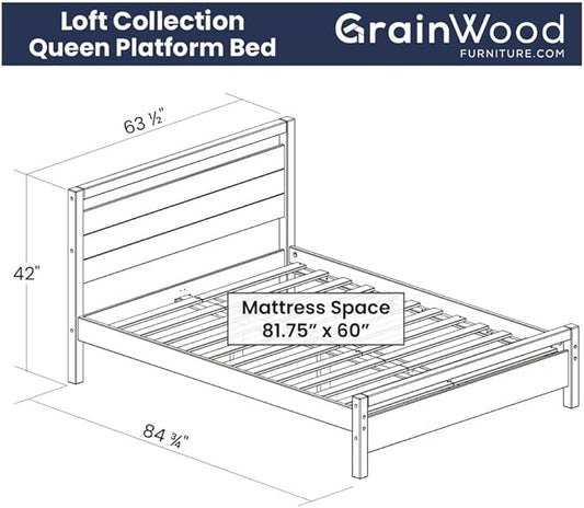 Grain Wood Furniture Loft Queen Size Solid Wood Bed, Weathered Pine