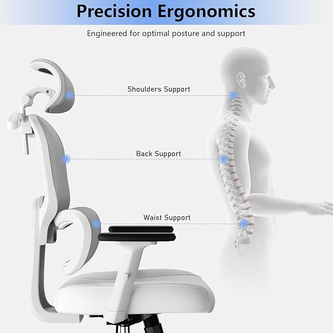 Office Chair, Ergonomic Desk Chair, High Back Desk Chair, Big and Tall Reclining Comfy Home Office Chair with Lumbar Support Breathable Mesh Computer Chair Adjustable Armrests