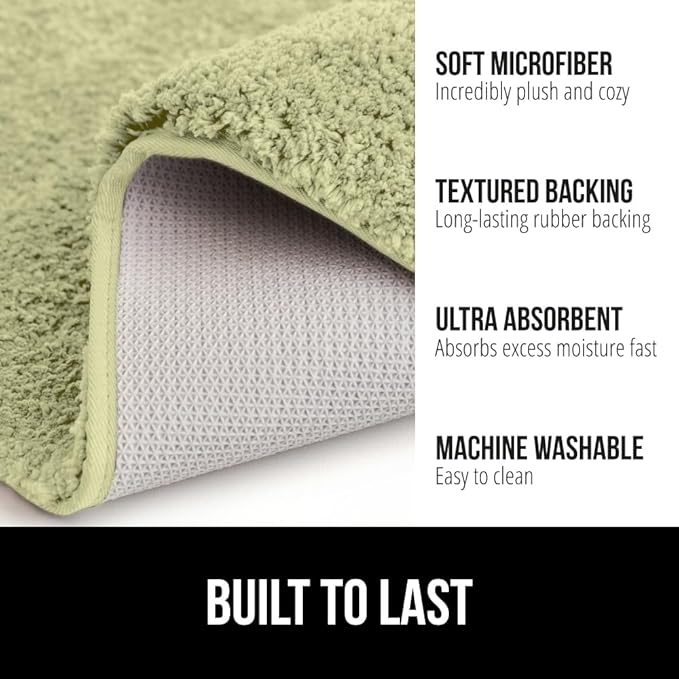 GORILLA GRIP Bathroom Rugs, 30x20, Ultra Soft Absorbent Mat, Thick Plush Bath Rug, Machine Washable, Microfiber Quick Dry, Mats for Shower, Bathtub and Floor, Home Decor Accessories, Sage