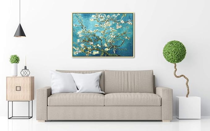 Wieco Art Framed Wall Art Almond Blossom Floral Giclee Canvas Prints of Van Gogh Famous Oil Paintings Reproduction Flowers Pictures on Canvas Wall Art for Bedroom Home Decorations