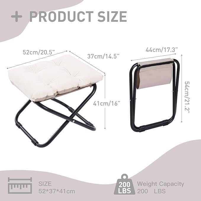 LITA Folding Upholstered Footrest Stool with Straight & Square Shape, Beige